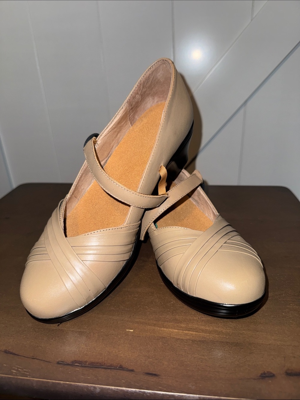 Classic Beige Mary Jane Women's Comfort Shoes with adjustable strap